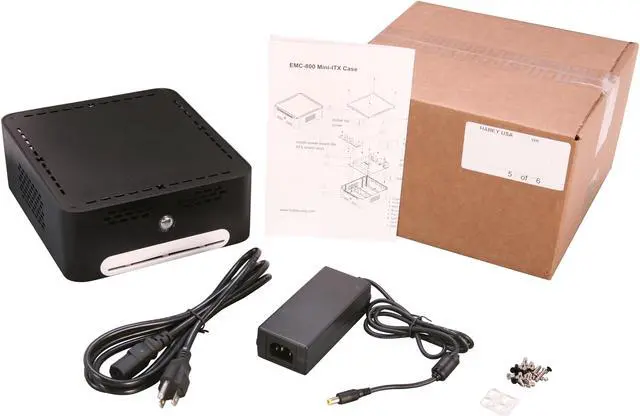 Alt view image 5 of 5 - Habey EMC-800BL Black Heavy duty 3mm aluminum: aluminum brushed texture surface Slim Mini ITX Aluminum HTPC/NAS/Server PC Case 12V DC 120W ATX power supply with 12V 5A power adapter, 20+4 - OEM