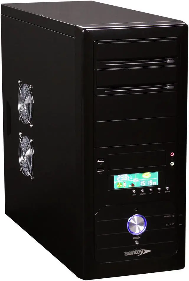 Main image of Sentey Deluxe Series DS1-4246 Mid Tower Case 300w 4x Fan (2 x 80mm - 2 x 120mm)/ 2 x USB / Piano Black Paint / ATX- MATX / LCD PANEL / Screwless