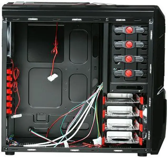 Alt view image 6 of 10 - Sentey Optimus Extreme Division Tower Case - RED 3 x LED FAN / 1 120mm Rear FAN /2 x USB / Card Rdr / Fan Control /4 x Removable Bays / Screwless