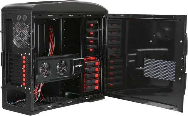 Alt view image 5 of 10 - Sentey Burton Extreme Division Tower Case 6x Fan LED/ 4 x USB / Multi Card Reader / 4 x Fan Control / E-SATA / 6 x Removable Aluminum Bays / Screwless