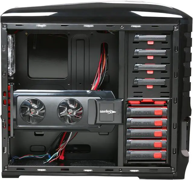 Alt view image 6 of 10 - Sentey Burton Extreme Division Tower Case 6x Fan LED/ 4 x USB / Multi Card Reader / 4 x Fan Control / E-SATA / 6 x Removable Aluminum Bays / Screwless