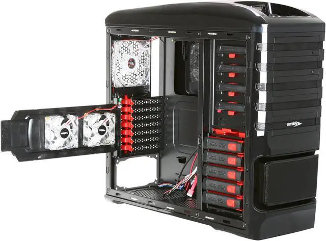 Alt view image 7 of 10 - Sentey Burton Extreme Division Tower Case 6x Fan LED/ 4 x USB / Multi Card Reader / 4 x Fan Control / E-SATA / 6 x Removable Aluminum Bays / Screwless