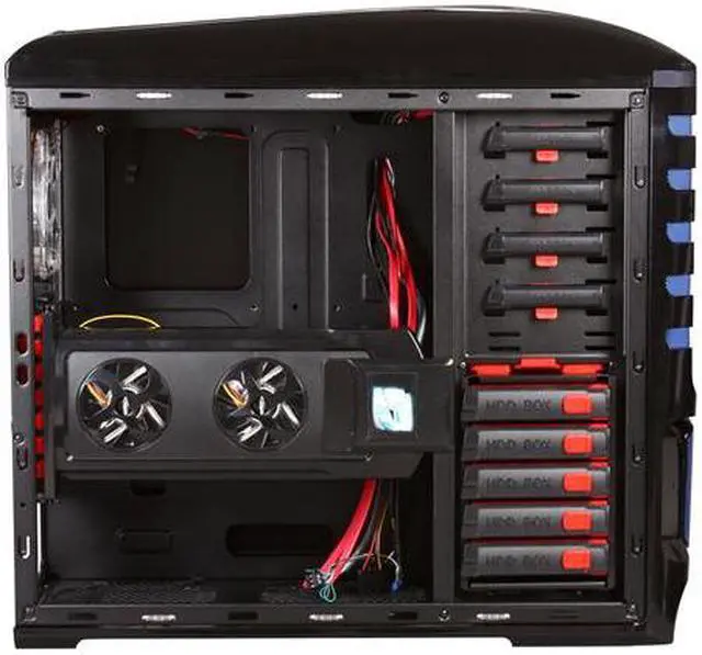 Alt view image 6 of 10 - Sentey Extreme Division GS-6500B Burton Blue Tower Case 6x Fan LED/ 4 x USB / Multi Card Reader / 4 x Fan Control / E-SATA / 6 x Removable Aluminum Bays / Screwless