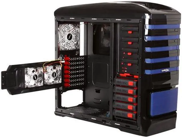 Alt view image 7 of 10 - Sentey Extreme Division GS-6500B Burton Blue Tower Case 6x Fan LED/ 4 x USB / Multi Card Reader / 4 x Fan Control / E-SATA / 6 x Removable Aluminum Bays / Screwless
