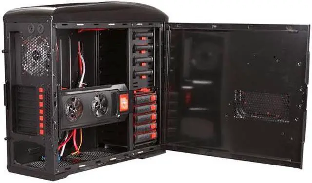Alt view image 5 of 10 - Sentey Extreme Division GS-6500R Burton Red Tower Case 6x Fan LED/ 4 x USB / Multi Card Reader / 4 x Fan Control / E-SATA / 6 x Removable Aluminum Bays / Screwless