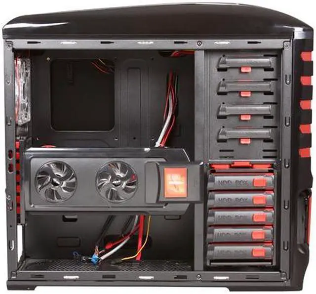 Alt view image 6 of 10 - Sentey Extreme Division GS-6500R Burton Red Tower Case 6x Fan LED/ 4 x USB / Multi Card Reader / 4 x Fan Control / E-SATA / 6 x Removable Aluminum Bays / Screwless