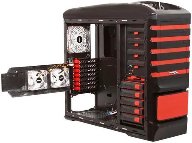 Alt view image 7 of 10 - Sentey Extreme Division GS-6500R Burton Red Tower Case 6x Fan LED/ 4 x USB / Multi Card Reader / 4 x Fan Control / E-SATA / 6 x Removable Aluminum Bays / Screwless