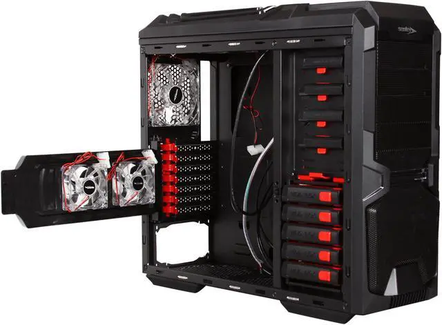 Alt view image 8 of 10 - Sentey Extreme Division GS-6600 Wolf Black 1mm SECC ATX Full Tower Computer Case with 2 x USB 3.0, 6 x LED Fans Included, Tool-Less