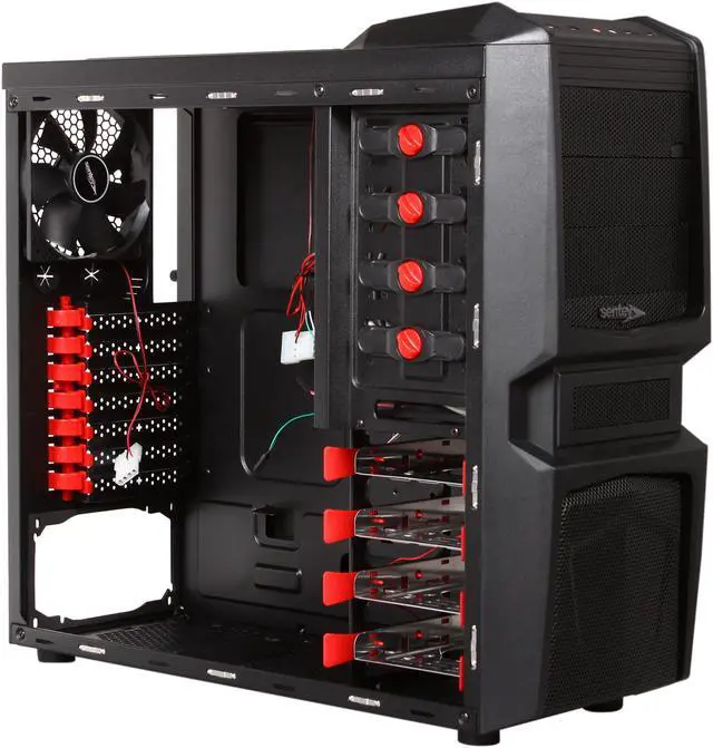 Alt view image 8 of 10 - Sentey Extreme Division GS-6050 Halcon Black SECC ATX Mid Tower Computer Case with Removable Aluminum 3.5" Drive Tray, 180mm Fan Included, Tool-Less