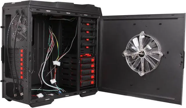 Alt view image 5 of 10 - Sentey Extreme Division GS-6700 Spider Plus Black 1mm SECC ATX Full Tower Computer Case, 1 x USB 3.0, 5 x LED Fans Included, Tool-Less, LED Temperature Display