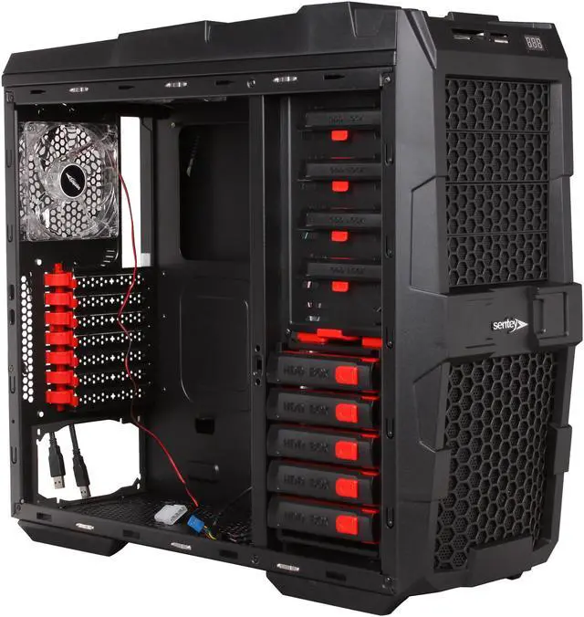 Alt view image 7 of 10 - Sentey Extreme Division GS-6700 Spider Plus Black 1mm SECC ATX Full Tower Computer Case, 1 x USB 3.0, 5 x LED Fans Included, Tool-Less, LED Temperature Display
