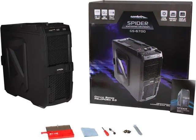 Alt view image 10 of 10 - Sentey Extreme Division GS-6700 Spider Plus Black 1mm SECC ATX Full Tower Computer Case, 1 x USB 3.0, 5 x LED Fans Included, Tool-Less, LED Temperature Display