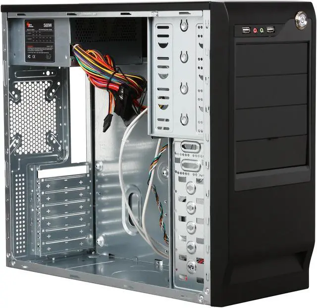 Alt view image 7 of 9 - Pixxo CX-5C59 Black ATX Mid Tower Computer Case 500W Power Supply