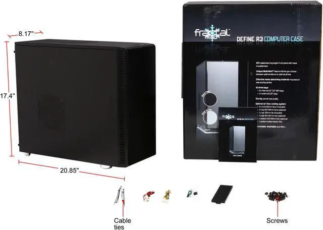 Alt view image 12 of 12 - Fractal Design Define R3 Black Pearl w/ USB 3.0 ATX Mid Tower Silent PC Computer Case