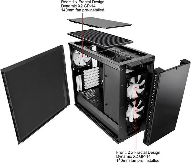 Alt view image 16 of 20 - Fractal Design Define R6 USB-C Black Brushed Aluminum/Steel ATX Silent Modular Mid Tower Computer Case