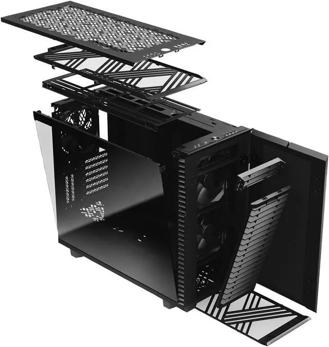 Alt view image 16 of 20 - Fractal Design Define 7 Black Brushed Aluminum / Steel E-ATX Silent Modular Dark Tinted Tempered Glass Window Mid Tower Computer Case