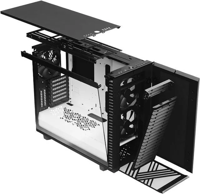 Alt view image 14 of 20 - Fractal Design Define 7 Black & White Brushed Aluminum / Steel E-ATX Silent Modular Tempered Glass Window Mid Tower Computer Case