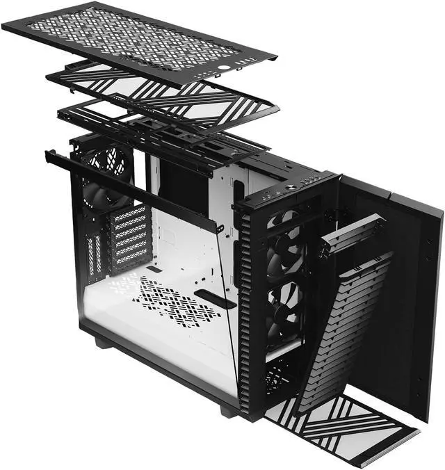 Alt view image 15 of 20 - Fractal Design Define 7 Black & White Brushed Aluminum / Steel E-ATX Silent Modular Tempered Glass Window Mid Tower Computer Case