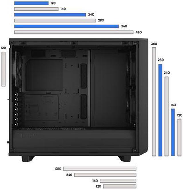 Alt view image 9 of 20 - Fractal Design Meshify 2 Black ATX Flexible Light Tinted Tempered Glass Window Mid Tower Computer Case