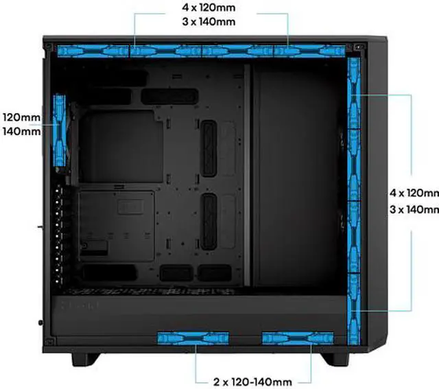 Alt view image 7 of 15 - Fractal Design Meshify 2 XL Black ATX Flexible Light Tinted Tempered Glass Window Full Tower Computer Case