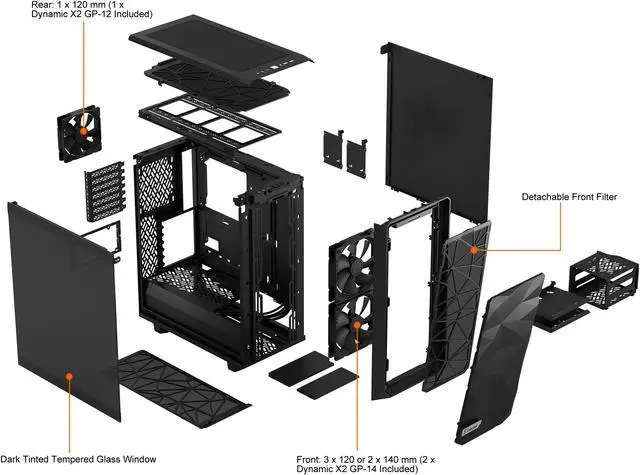 Alt view image 15 of 18 - Fractal Design Meshify 2 Compact Black ATX Flexible High-Airflow Dark Tinted Tempered Glass Window Mid Tower Computer Case