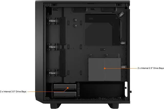 Alt view image 7 of 18 - Fractal Design Meshify 2 Compact Black ATX Flexible High-Airflow Dark Tinted Tempered Glass Window Mid Tower Computer Case