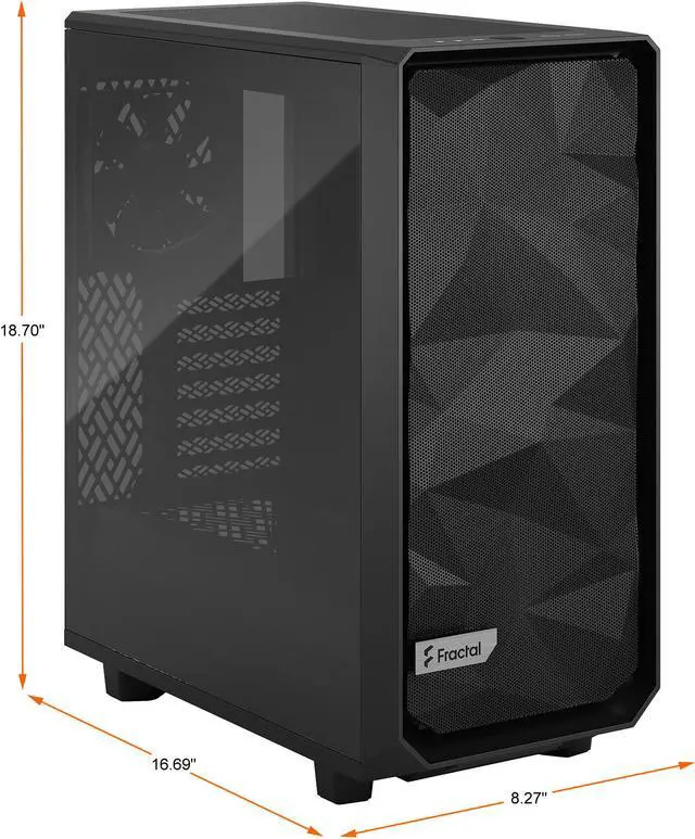 Alt view image 5 of 18 - Fractal Design Meshify 2 Compact Black ATX Flexible High-Airflow Light Tinted Tempered Glass Window Mid Tower Computer Case