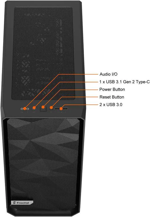 Alt view image 14 of 18 - Fractal Design Meshify 2 Compact Black ATX Flexible High-Airflow Light Tinted Tempered Glass Window Mid Tower Computer Case
