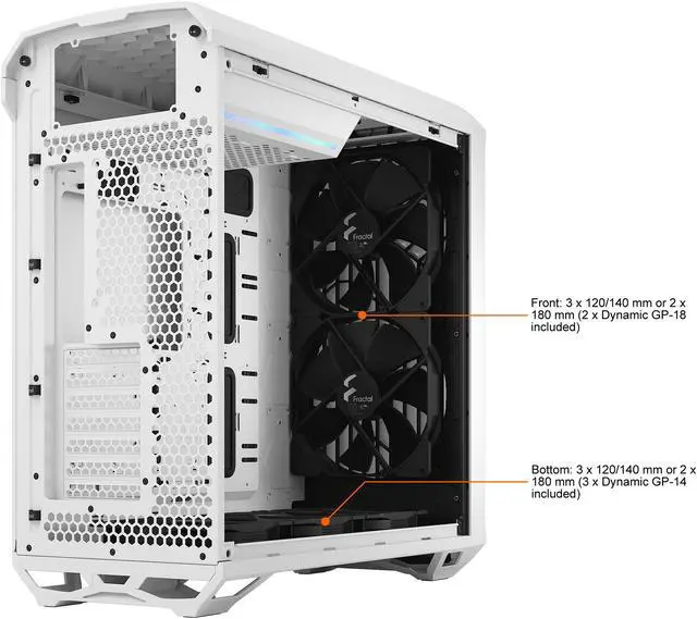 Alt view image 19 of 20 - Fractal Design Torrent White E-ATX Tempered Glass Window High-Airflow Mid Tower Computer Case
