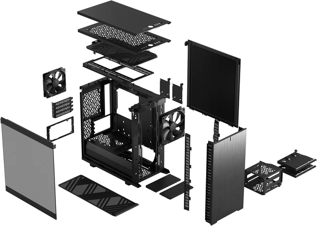 Alt view image 4 of 20 - Fractal Design Define 7 Mini Black Brushed Aluminum/Steel Silent mATX Light Tinted Tempered Glass Window Computer Case