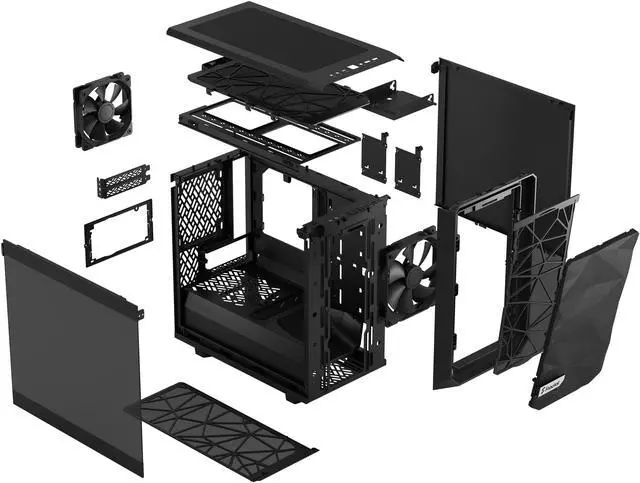 Alt view image 20 of 20 - Fractal Design Meshify 2 Nano Black TG Mini ITX High-Airflow Dark Tinted Tempered Glass Window Computer Case
