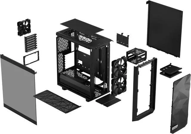 Alt view image 16 of 17 - Fractal Design Meshify 2 Compact Lite Black TG High-Airflow Light Tinted Tempered Glass Window PC ATX Mid Tower Computer Case