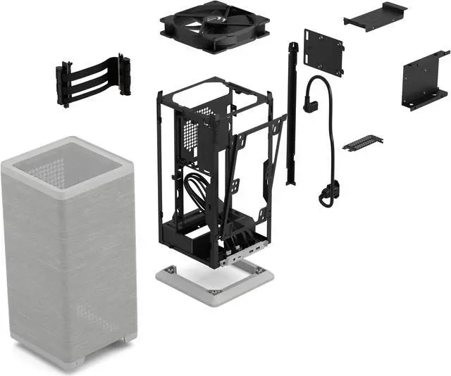 Alt view image 20 of 20 - Fractal Design Mood Light Gray Mini-ITX Small Form Factor PC Case with PCIe 4.0 Riser