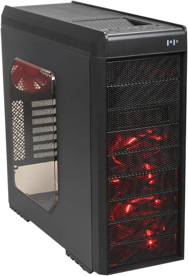 Main image of DIYPC Adventurer-9601R Black/Red Steel Gaming ATX Mid Tower Computer Case with 5 x 120mm Red Fan and 1 x USB 3.0