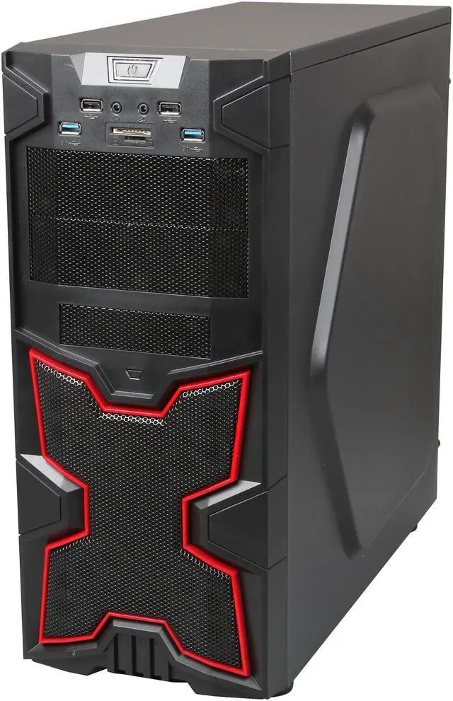Alt view image 3 of 9 - DIYPC Solar-M1-R Black/Red SECC ATX Mid Tower USB 3.0 Gaming Computer Case w/ 2 x 120mm Red Fans