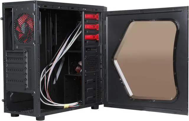 Alt view image 5 of 9 - DIYPC Solar-M1-R Black/Red SECC ATX Mid Tower USB 3.0 Gaming Computer Case w/ 2 x 120mm Red Fans