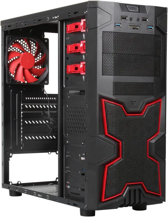 Alt view image 7 of 9 - DIYPC Solar-M1-R Black/Red SECC ATX Mid Tower USB 3.0 Gaming Computer Case w/ 2 x 120mm Red Fans