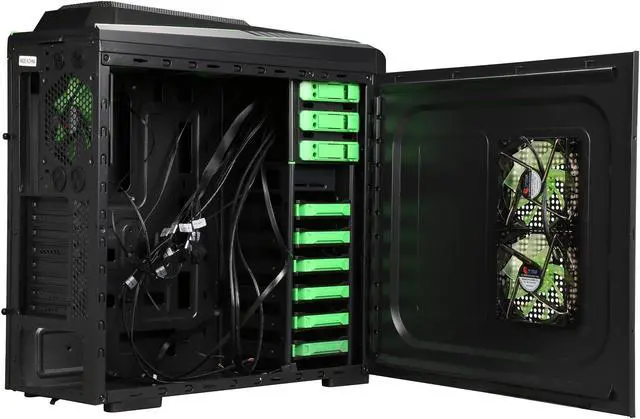 Alt view image 5 of 10 - DIYPC Skyline-07-G Black SECC ATX Full Tower Gaming USB 3.0 Computer Case w/ 7 x 120mm Green fans