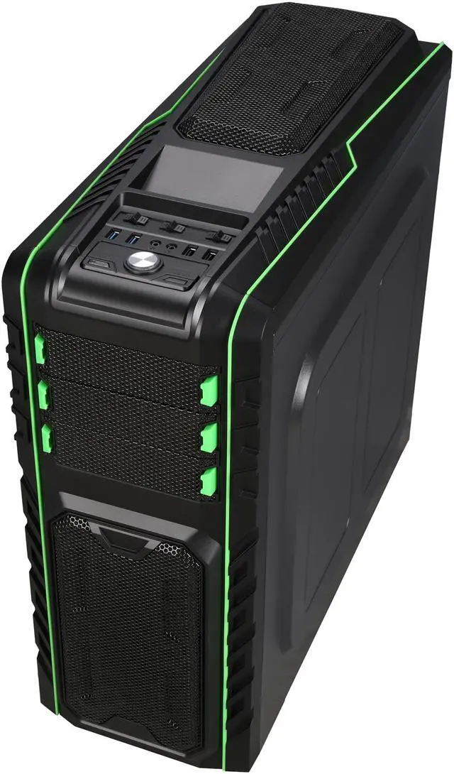 Alt view image 8 of 10 - DIYPC Skyline-07-G Black SECC ATX Full Tower Gaming USB 3.0 Computer Case w/ 7 x 120mm Green fans