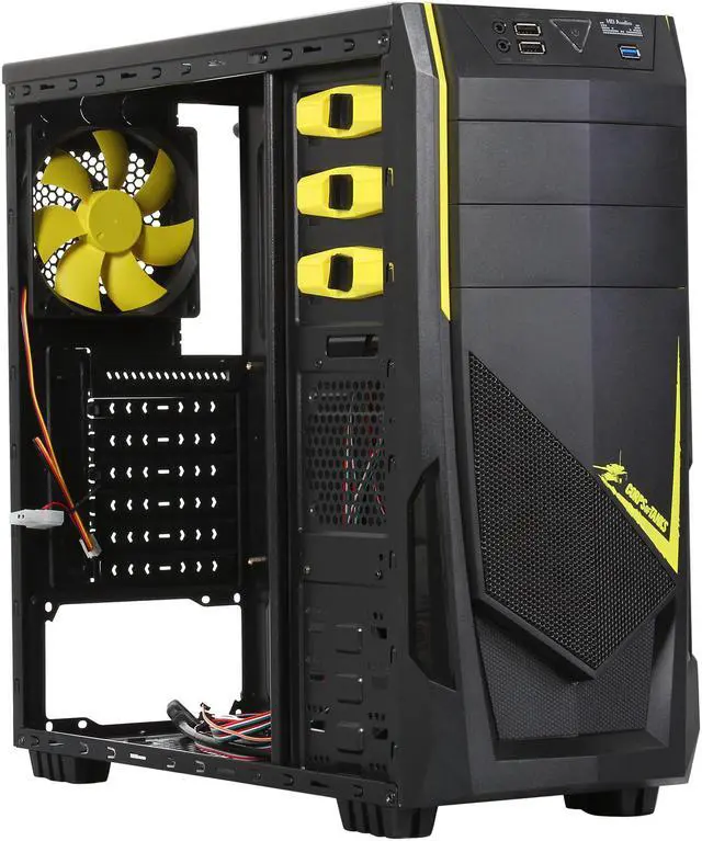 Alt view image 7 of 9 - DIYPC Ranger-R8-Y Black/Yellow USB 3.0 ATX Mid Tower Gaming Computer Case with 3 x Yellow Fans (1 x 140mm LED Fan x side, 1x120mm LED Fan x front, 1 x 120mm fan x rear)