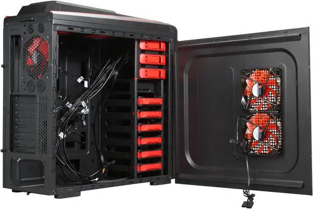Alt view image 5 of 10 - DIYPC Skyline-07-R Black / Red SPCC ATX Full Tower Gaming Computer Case with 7 x 120mm Red Fans, Hot Swap Docking, Fan Controller