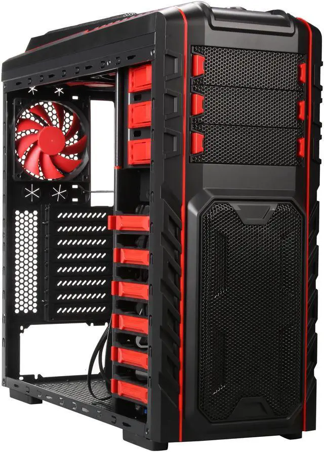 Alt view image 7 of 10 - DIYPC Skyline-07-R Black / Red SPCC ATX Full Tower Gaming Computer Case with 7 x 120mm Red Fans, Hot Swap Docking, Fan Controller