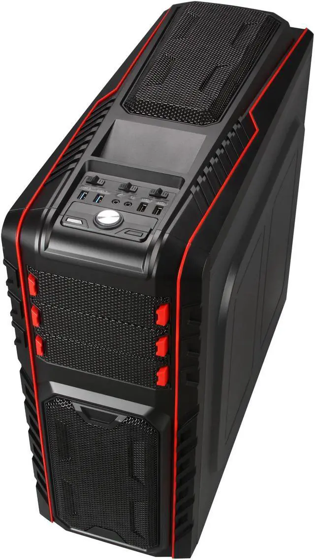 Alt view image 8 of 10 - DIYPC Skyline-07-R Black / Red SPCC ATX Full Tower Gaming Computer Case with 7 x 120mm Red Fans, Hot Swap Docking, Fan Controller