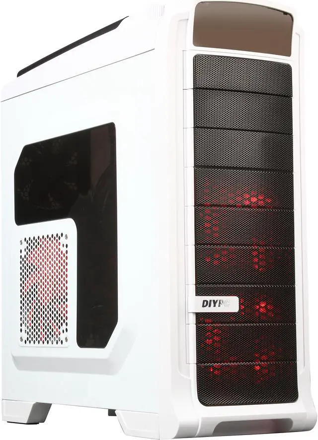 Main image of DIYPC Shadow-H01-W White Dual USB 3.0 ATX Mid Tower Gaming Computer Case with Build-in 6 x Red Fans (2 x 120mm LED Fan x Top, 2 x 120mm LED Fan x Front, 1 x 140mm Fan x Side, 1 x 120mm Fan x rear