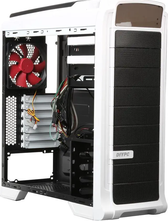 Alt view image 7 of 10 - DIYPC Shadow-H01-W White Dual USB 3.0 ATX Mid Tower Gaming Computer Case with Build-in 6 x Red Fans (2 x 120mm LED Fan x Top, 2 x 120mm LED Fan x Front, 1 x 140mm Fan x Side, 1 x 120mm Fan x rear