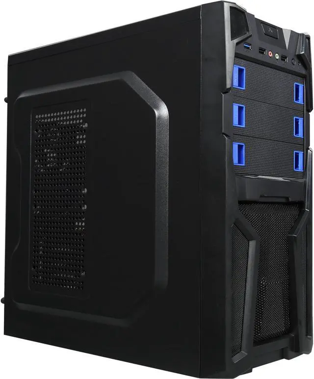 Alt view image 2 of 10 - DIYPC Solo-T1-BK Black USB 3.0 ATX Mid Tower Gaming Computer Case with 2 x Blue Fans (1 x 120mm LED fan x front, 1 x 120mm fan x rear) Pre-installed