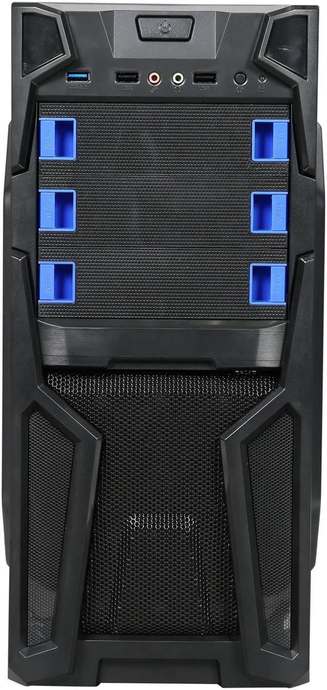 Alt view image 3 of 10 - DIYPC Solo-T1-BK Black USB 3.0 ATX Mid Tower Gaming Computer Case with 2 x Blue Fans (1 x 120mm LED fan x front, 1 x 120mm fan x rear) Pre-installed