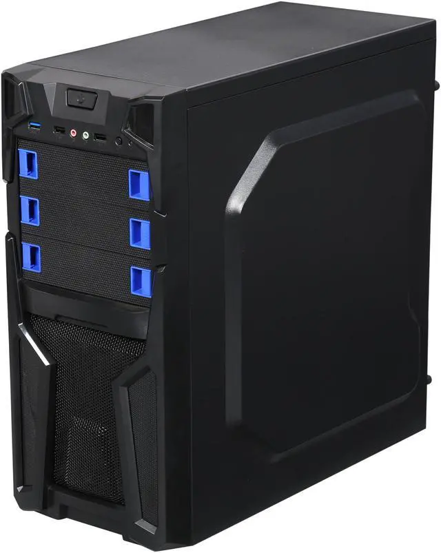 Alt view image 4 of 10 - DIYPC Solo-T1-BK Black USB 3.0 ATX Mid Tower Gaming Computer Case with 2 x Blue Fans (1 x 120mm LED fan x front, 1 x 120mm fan x rear) Pre-installed
