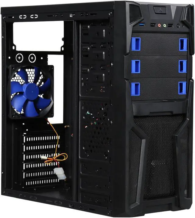 Alt view image 8 of 10 - DIYPC Solo-T1-BK Black USB 3.0 ATX Mid Tower Gaming Computer Case with 2 x Blue Fans (1 x 120mm LED fan x front, 1 x 120mm fan x rear) Pre-installed