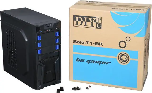 Alt view image 10 of 10 - DIYPC Solo-T1-BK Black USB 3.0 ATX Mid Tower Gaming Computer Case with 2 x Blue Fans (1 x 120mm LED fan x front, 1 x 120mm fan x rear) Pre-installed